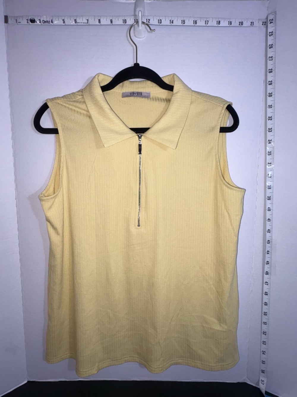 Pale Yellow Sleeveless Zip Polo Tank